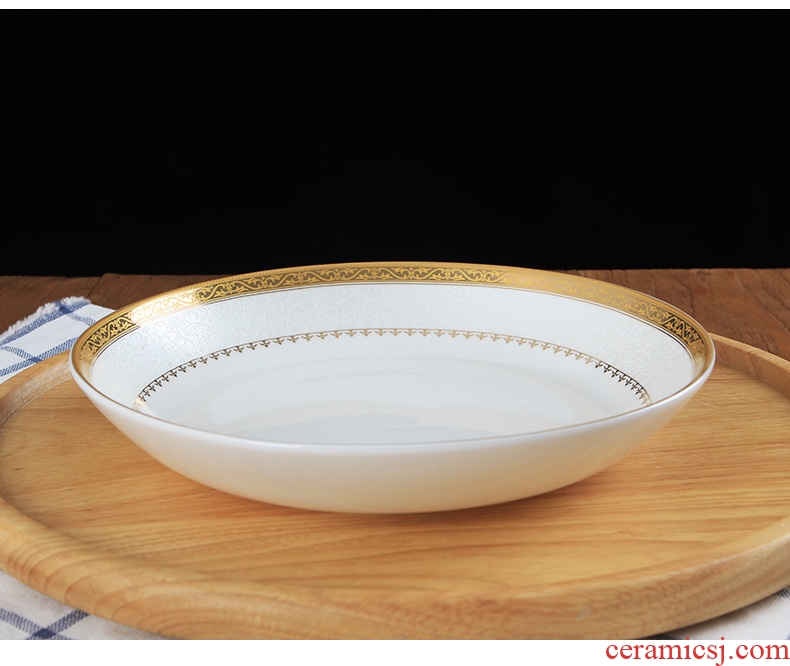 Jingdezhen ceramic round plate creative household of Chinese style rice dish dish steak 8 inches deep dish plate tableware