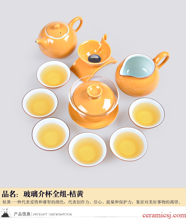 Thyme tang tea household glaze ceramic tea set a complete set of kung fu tea kettle GaiWanCha Japanese sea