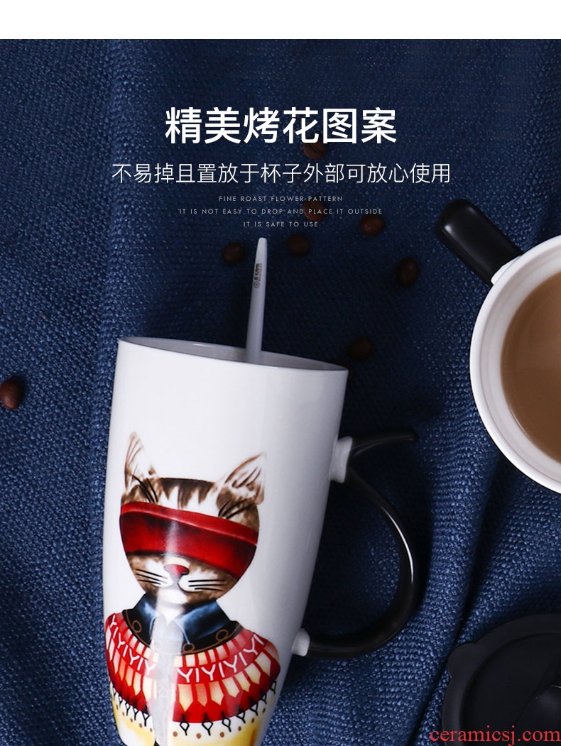 Cat high-capacity ceramic mug with cover lovely creative household contracted office water ink cup