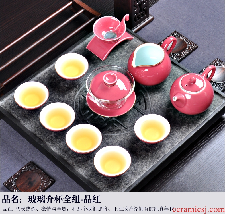 Thyme tang tea household glaze ceramic tea set a complete set of kung fu tea kettle GaiWanCha Japanese sea