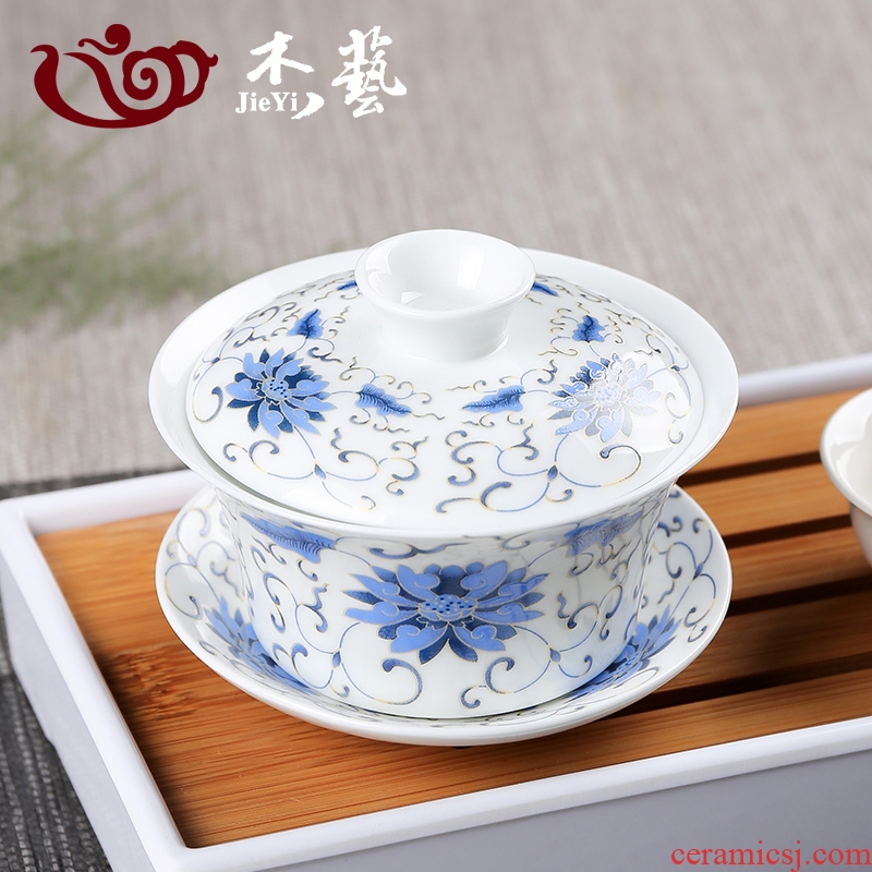 Tureen large bowl three cups to bowl of blue and white porcelain of jingdezhen hand-painted white porcelain tureen tea cup accessories