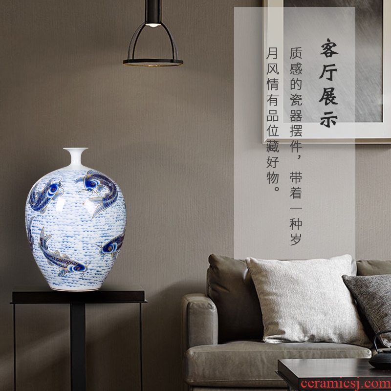 Jingdezhen ceramic paint big vase masters hand draw every year more than furnishing articles Chinese blue and white porcelain is sitting room adornment