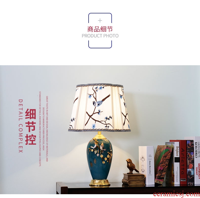 American contracted colored enamel lamp study fashion warm sitting room adornment all copper ceramic creative lamp of bedroom the head of a bed
