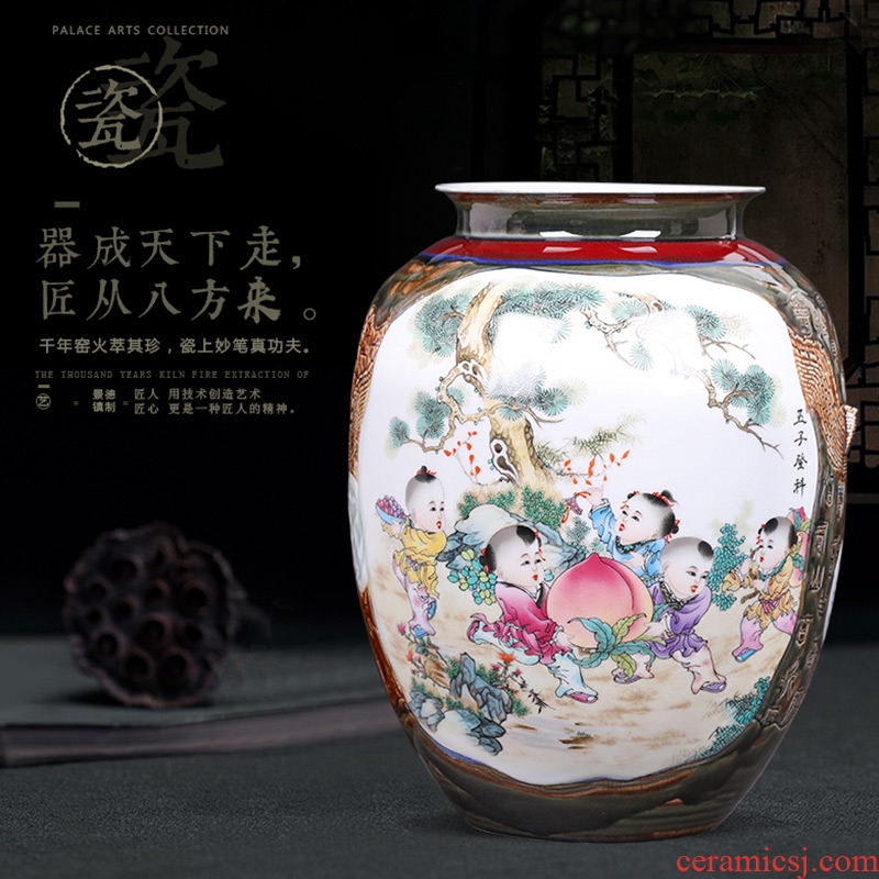 Chinese style manual creative kiln jingdezhen ceramics painting and calligraphy cylinder vase sitting room porch decoration furnishing articles