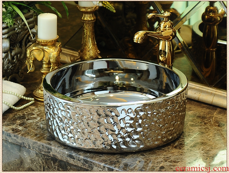 Jingdezhen rain spring bath on the ceramic bowl silver art basin bathroom sinks round small lavabo