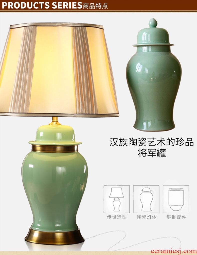 Southeast Asia all jade green copper ceramic new Chinese style table lamp of bedroom the head of a bed teahouse study new classical Chinese storm lantern