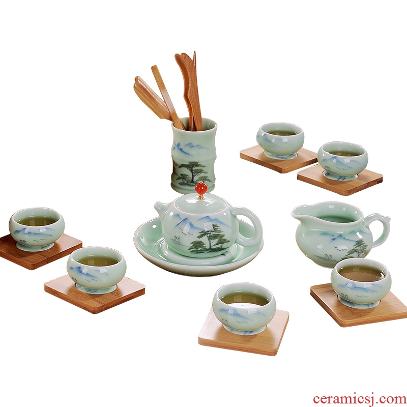 Kung fu tea set suit household Chinese hand-painted jingdezhen ceramic tea office six cups of a complete set of tea sets