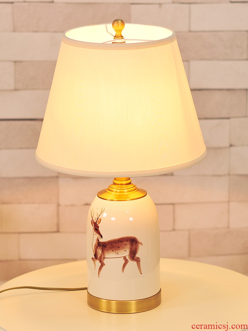 American whole copper hand-painted fawn ceramic desk lamp warm creative personality of bedroom the head of a bed example room sitting room chandeliers