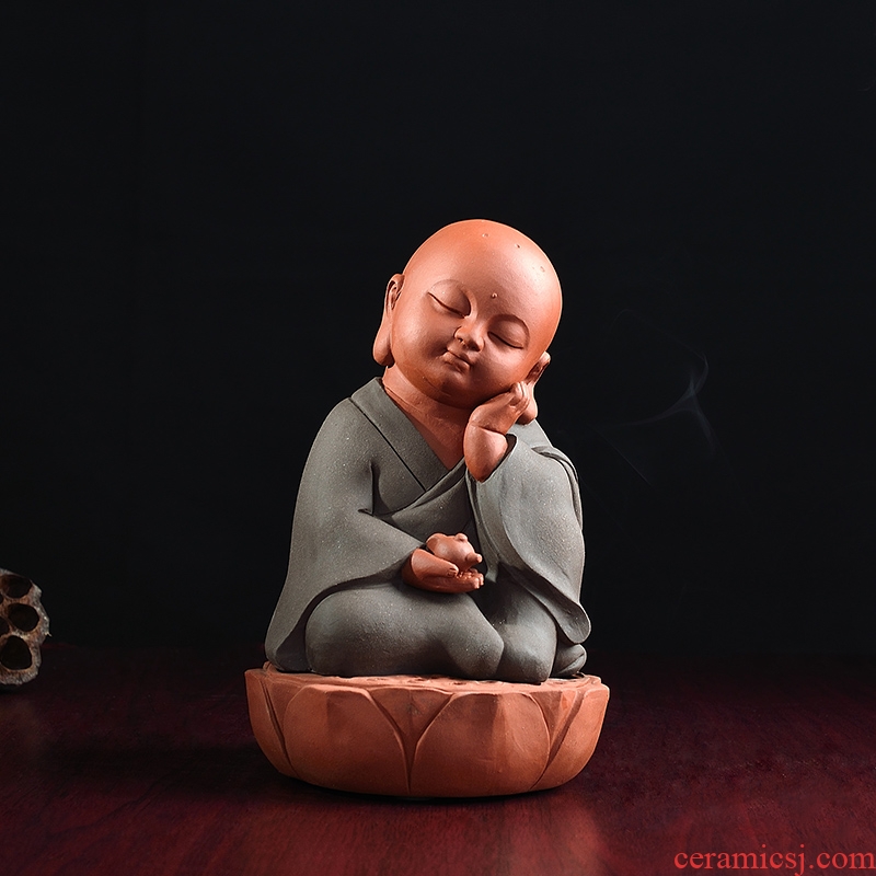 Oriental clay ceramic little novice monk censer furnishing articles creative living room bedroom incense coil aroma stove/D48-92