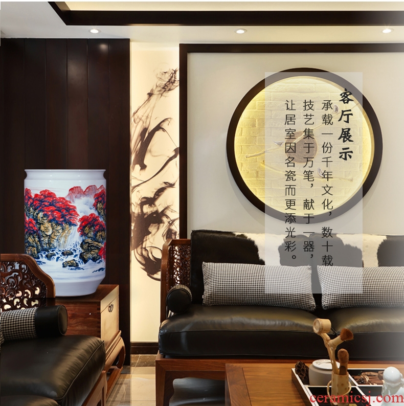 Jingdezhen ceramics famous hand-painted landing big vase high furnishing articles furnishing articles sitting room adornment calligraphy and painting scroll cylinder
