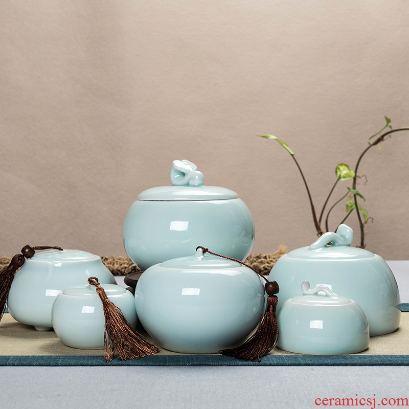 East west tea pot of tea caddy ceramic tea pot small storage tanks puer tea pot celadon green tea pot