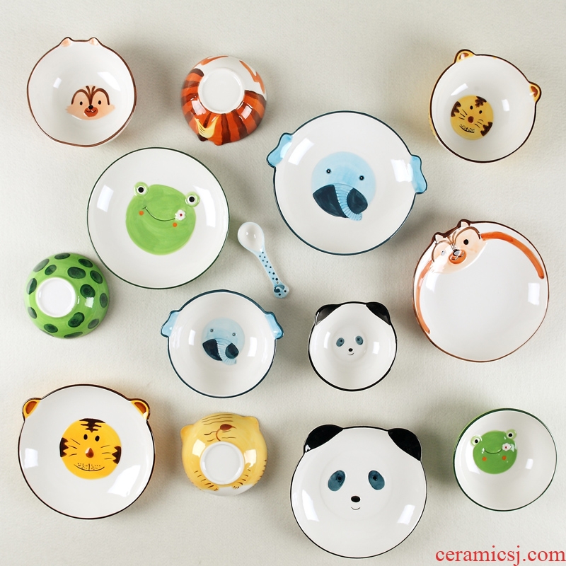 Jingdezhen dishes suit Korean creative contracted hand-painted tableware children lovely home 4 only eat rice bowls