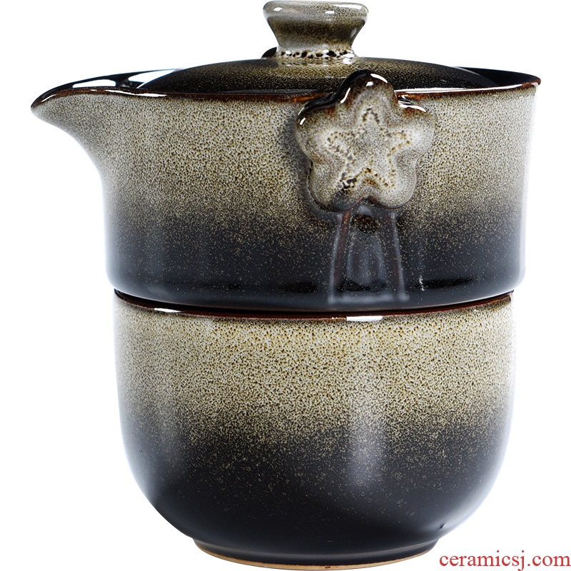 Kung fu tea set porcelain kiln god temmoku glaze ceramic travel suit contracted portable crack cup a pot of a cup of the teapot