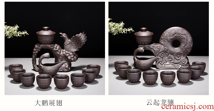 Four-walled yard lazy half automatic tea set violet arenaceous success stone mill ceramic teapot teacup contracted