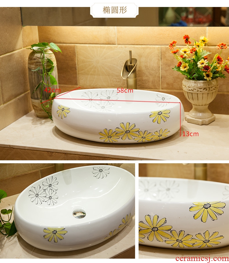 Household stage basin sink single lavatory oval ceramic art basin basin bathroom basin on stage