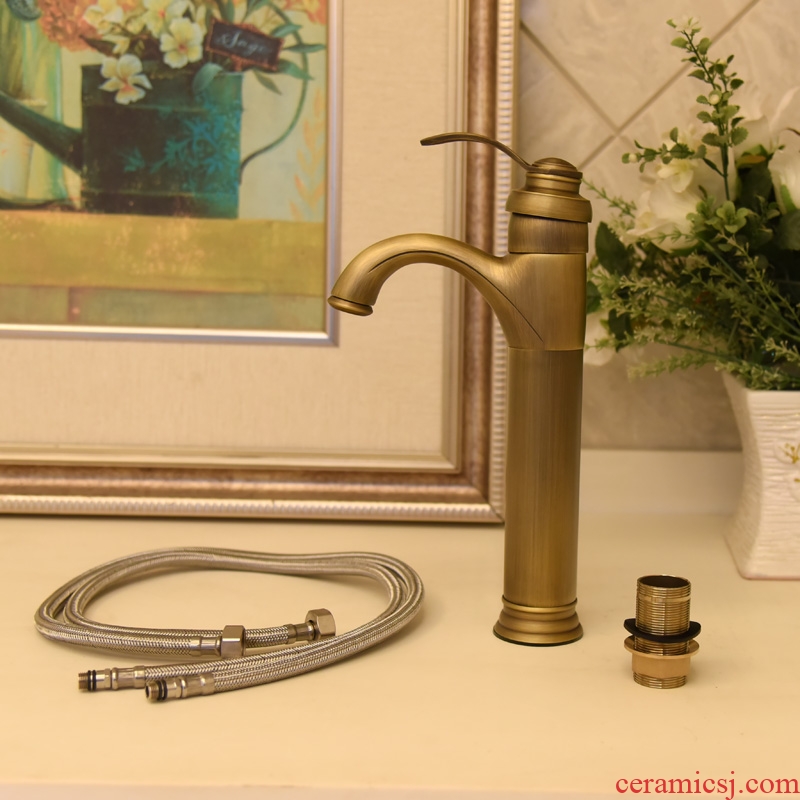 Jingdezhen JingYuXuan art basin fittings hot and cold tap vertical seated antique copper tap 6006