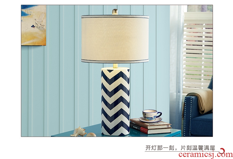 The Mediterranean blue ceramic european-style lamp lamp of bedroom the head of a bed modern Scandinavian minimalist decor rural living room