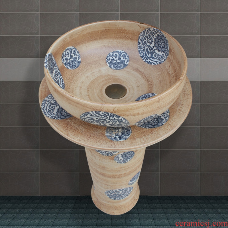 JingYuXuan ceramic column set basin one column basin floor three-piece yellow bottom grind arenaceous basin of western flower stage
