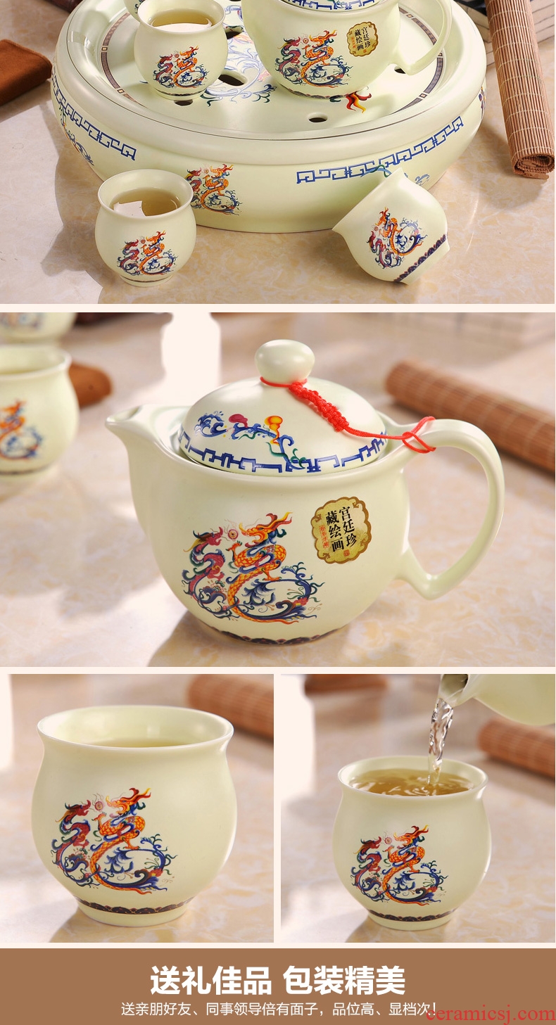 Jingdezhen ceramic tea set suits domestic high-grade circular teapot tea gift box kung fu tea tray of a complete set of cups