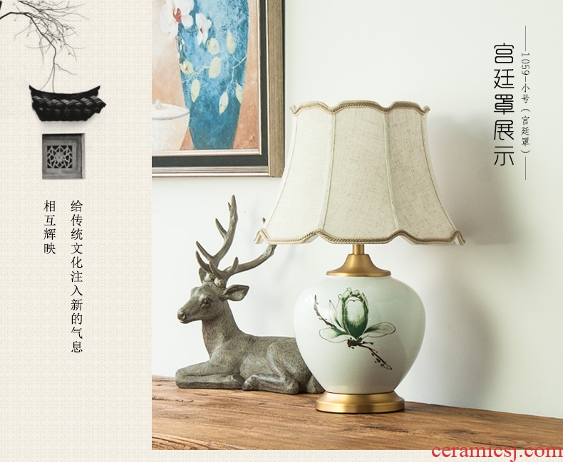 Ceramic lamp full copper modern Chinese hand-painted flowers hotel sitting room decorate desk lamp of bedroom the head of a bed the study 1059