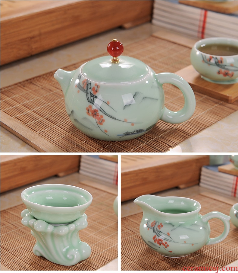 Kung fu tea set suit household Chinese hand-painted jingdezhen ceramic tea office six cups of a complete set of tea sets