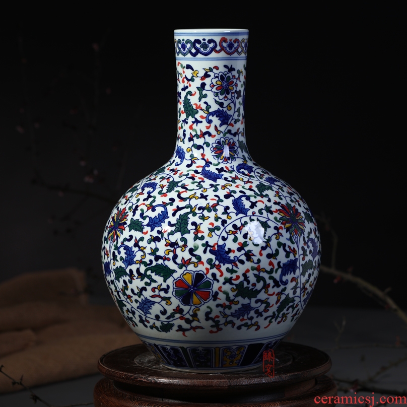 Jingdezhen ceramic flower vases, antique blue and white porcelain lotus flower tree household handicraft furnishing articles