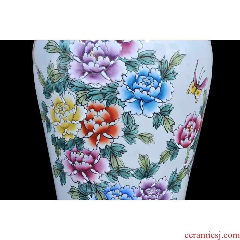 Jingdezhen ceramic of large vases, antique hand-painted famille rose blooming flowers goddess of mercy bottle of large vase