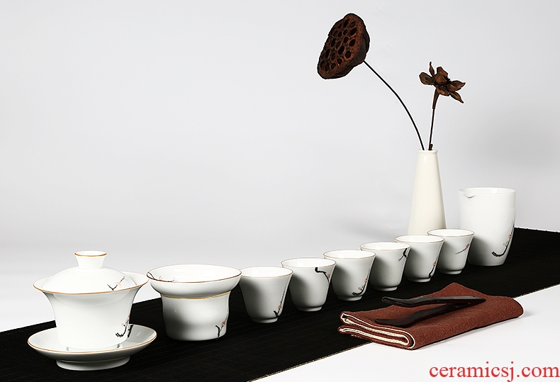 Yipin # $hand-painted tureen fat white three cups to tureen ceramic worship bowl kung fu tea tea bowl