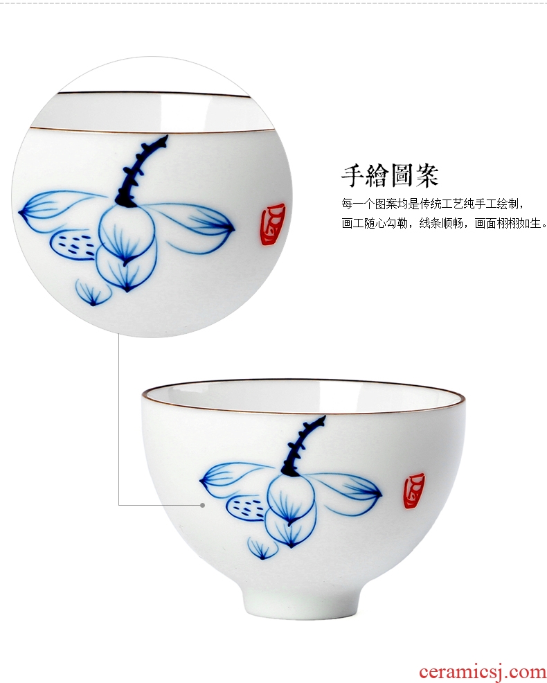 Hand-painted kung fu tea set suit household glass six small ceramic sample tea cup bowl tea tea cups