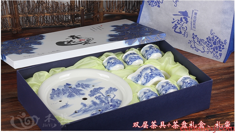 Jade art of jingdezhen blue and white porcelain tea set special gift box and gift bag tea gift box empty box