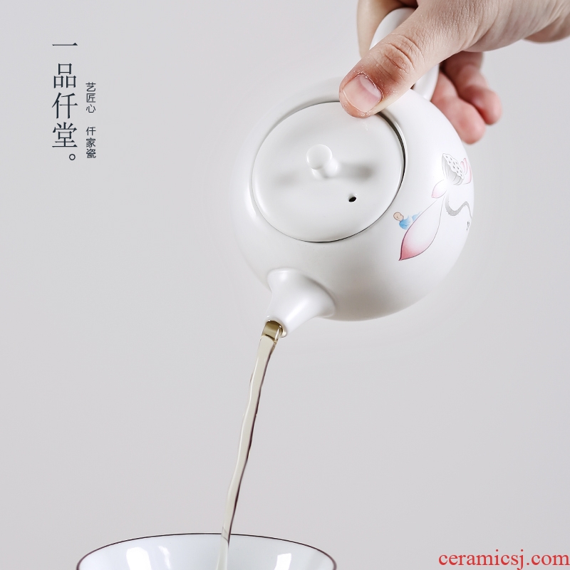 Yipin # $kiln fat white teapot tea sets ceramics single pot of kung fu tea set filter pu 'er tea