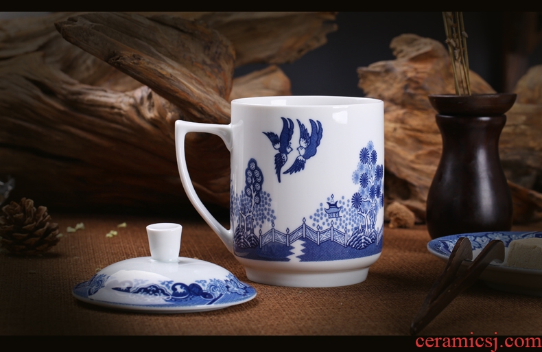 Red leaves of jingdezhen tea service in-glazed porcelain white porcelain cup five head office stationery pen container suit everyday gifts