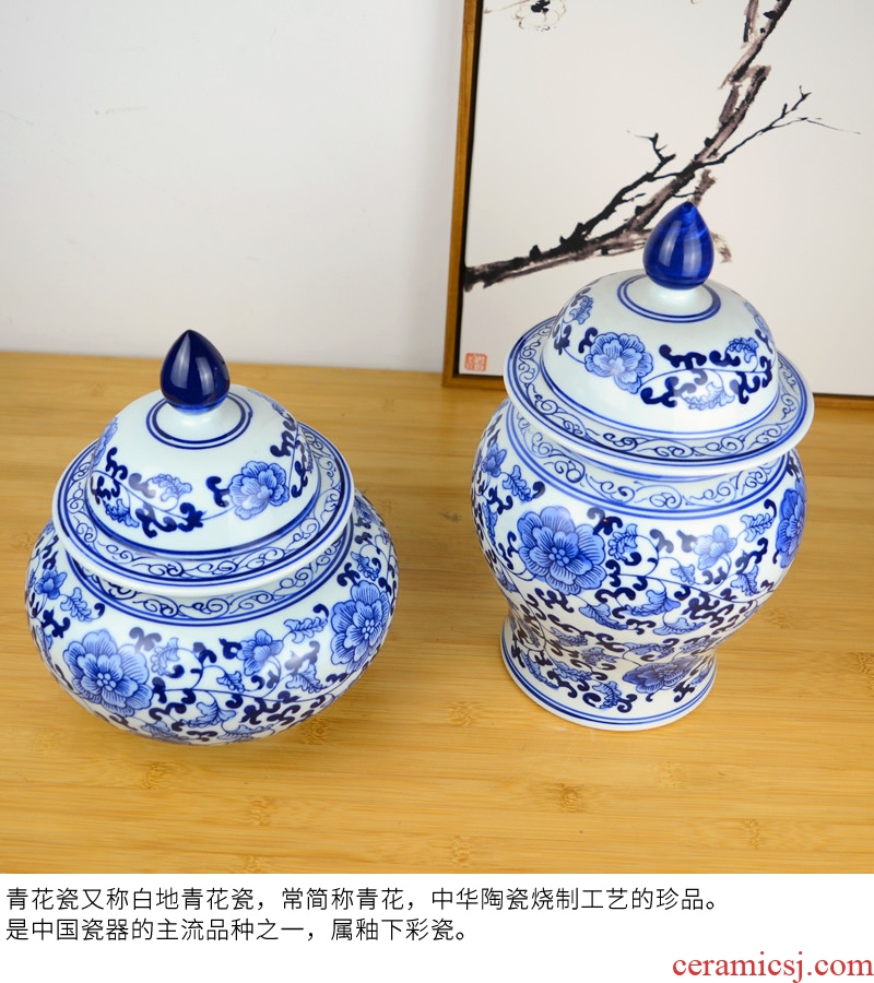 Jingdezhen ceramics pot cover Chinese blue and white porcelain vase general sitting room porch home furnishing articles