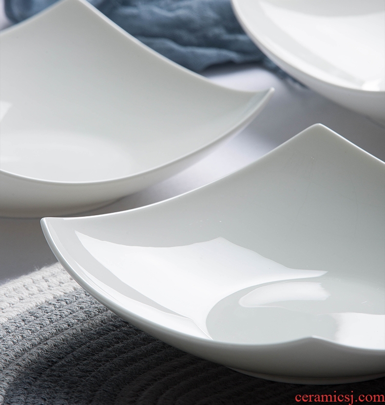 Pure white creative irregular western soup plate plate plate household Chinese jingdezhen ceramic fruit salad dishes