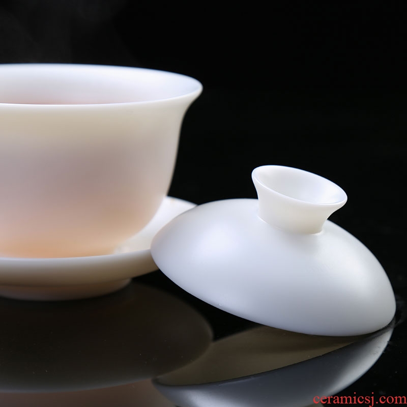 Household China white porcelain porcelain god only three tureen ceramic kung fu tea cup large suet high-white tea bowl
