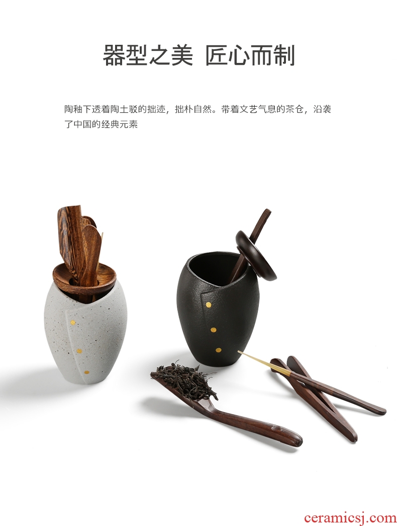 Yipin thousand hall of black and white ceramic tea six gentleman wenge teaspoons ChaGa ChaZhen kung fu tea accessories