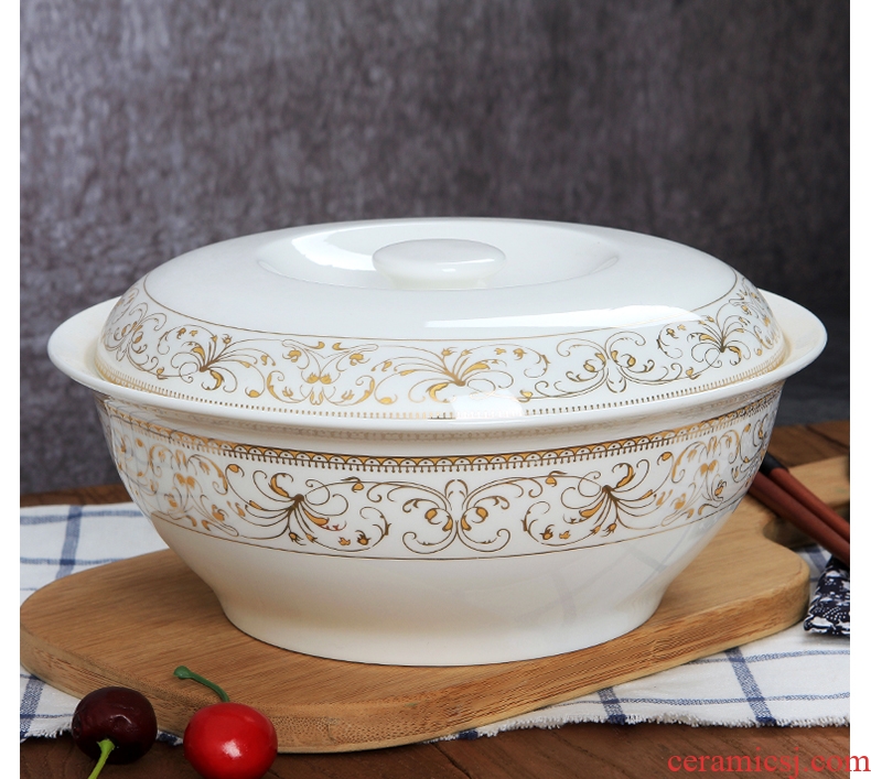 Lead-free bone porcelain of jingdezhen ceramics pan Korean tableware household with cover large saucepan soup basin can be microwave porcelain