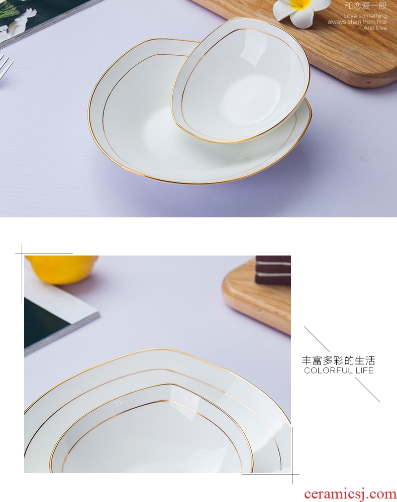 Jingdezhen porcelain household pure white bone porcelain paint triangle soup plate pasta FanPan salad vegetables dishes ceramic plate