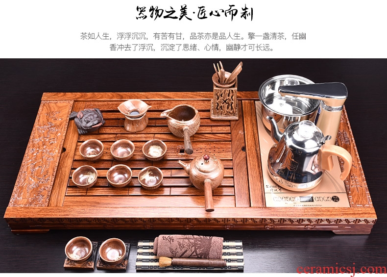 HaoFeng kung fu tea set ceramic teapot automatic four unity hua limu tea table ground suit household electric heating furnace