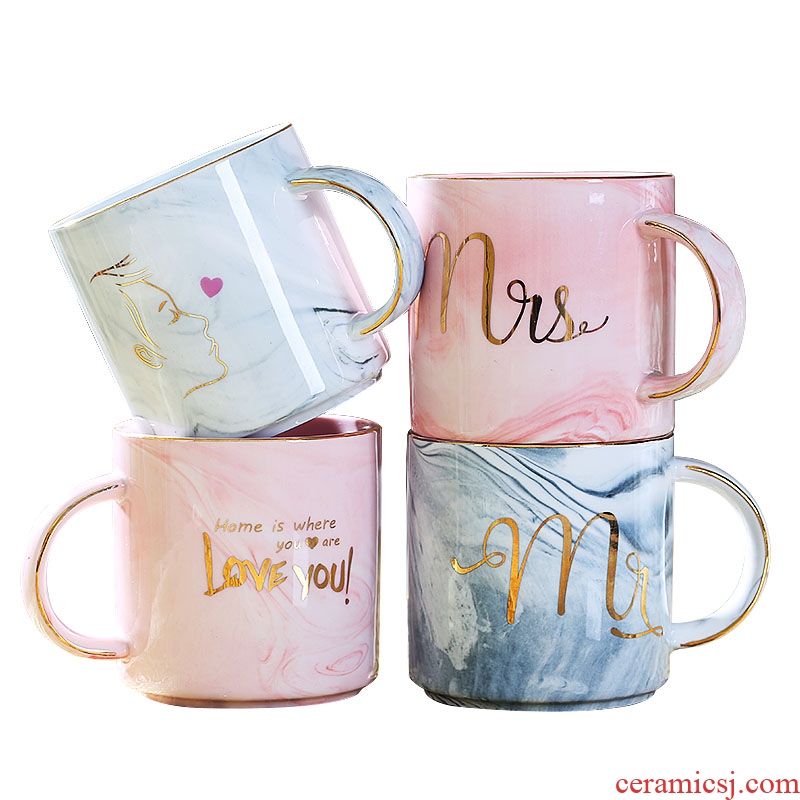 Ceramic mug European creative office coffee cup home with spoon milk cup couples and drink the cup