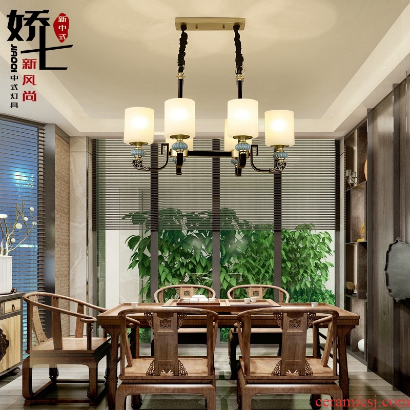 Jiao seven new Chinese style restaurant droplight, wrought iron chandelier glass ceramic rectangle classical atmospheric lighting lamps and lanterns restoring ancient ways