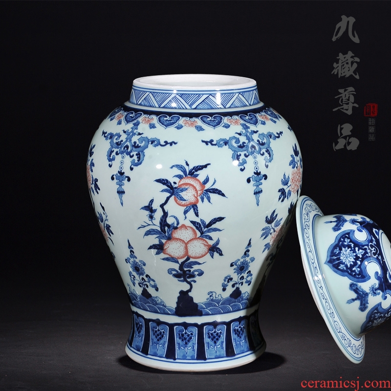 Blue and white porcelain of jingdezhen ceramics archaize youligong general jar with cover storage tank sitting room decoration crafts