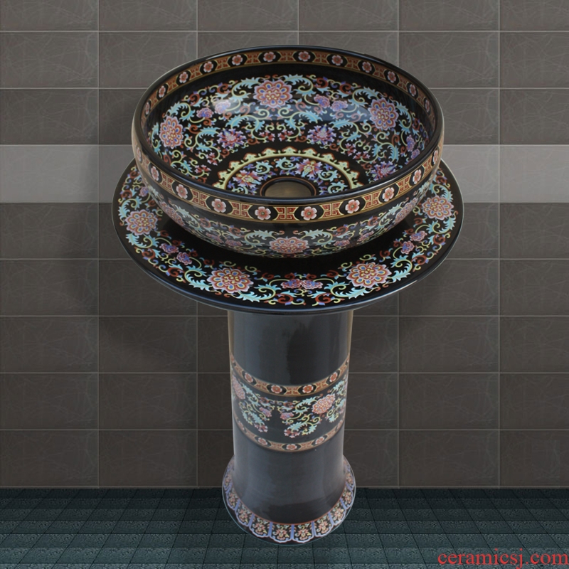 JingYuXuan royal customs jingdezhen ceramic black pillar three-piece art basin of the basin that wash a face