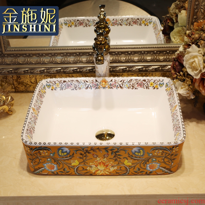 Gold cellnique ceramics stage basin rectangle lavatory washbasins European art basin bathroom sink