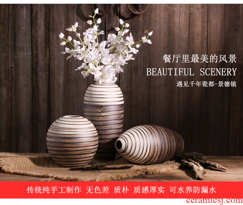 Retro creative ceramic vase jingdezhen porcelain flower implement coarse pottery dried flowers flower arrangement sitting room european-style decorative furnishing articles