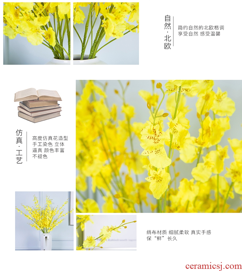 The minister ceramic dancing orchid simulation flowers yellow sitting room place vase decoration dry flower bouquets of flowers