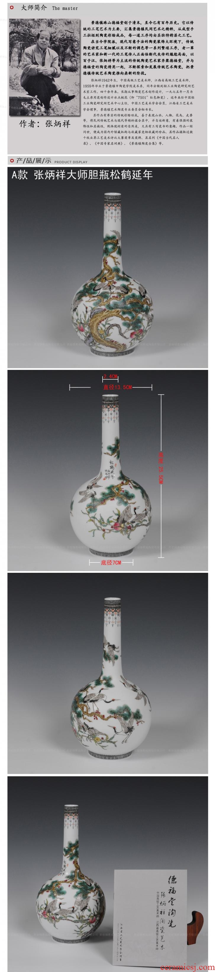 Master of jingdezhen ceramics hand-painted famille rose porcelain vase gall bladder classical household adornment handicraft furnishing articles