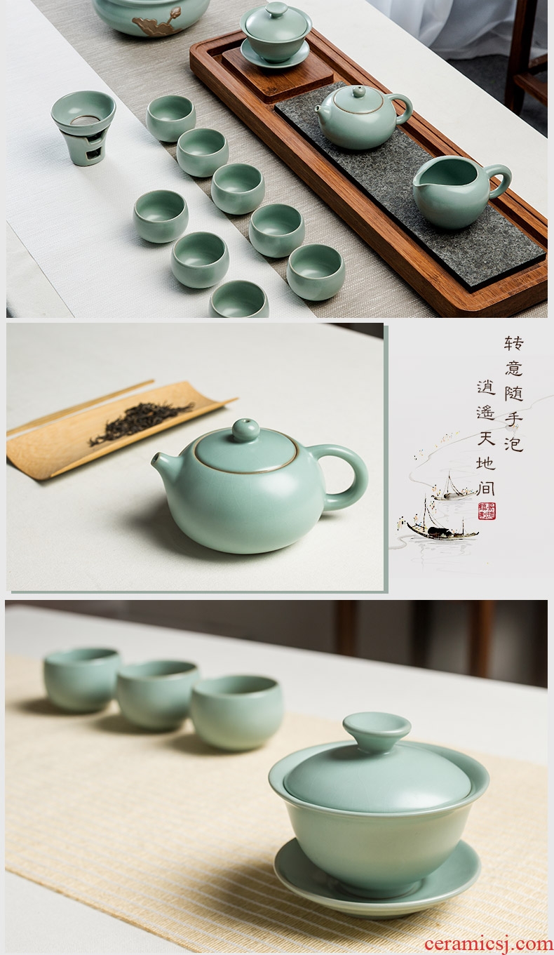 Your kiln kung fu tea set home office of jingdezhen ceramic ice crack glaze teapot tea cups of a complete set of sea