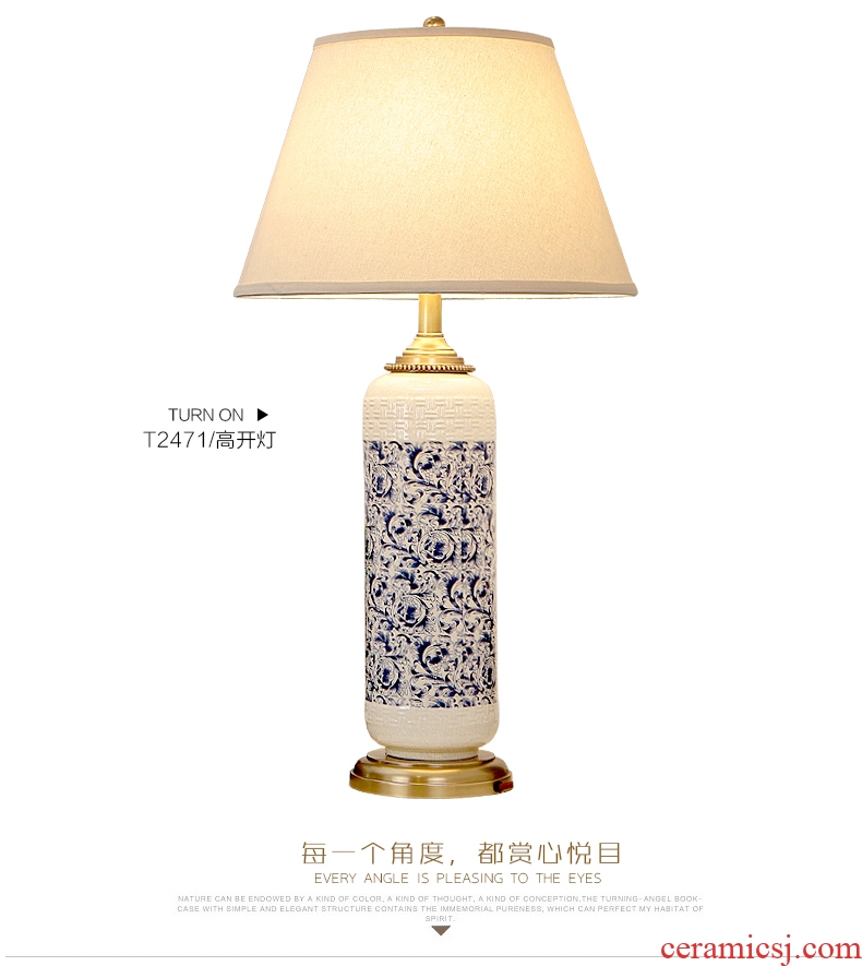 Jingdezhen ceramic desk lamp Chinese copper lamp all study bedroom berth lamp sitting room atmosphere decoration lamp