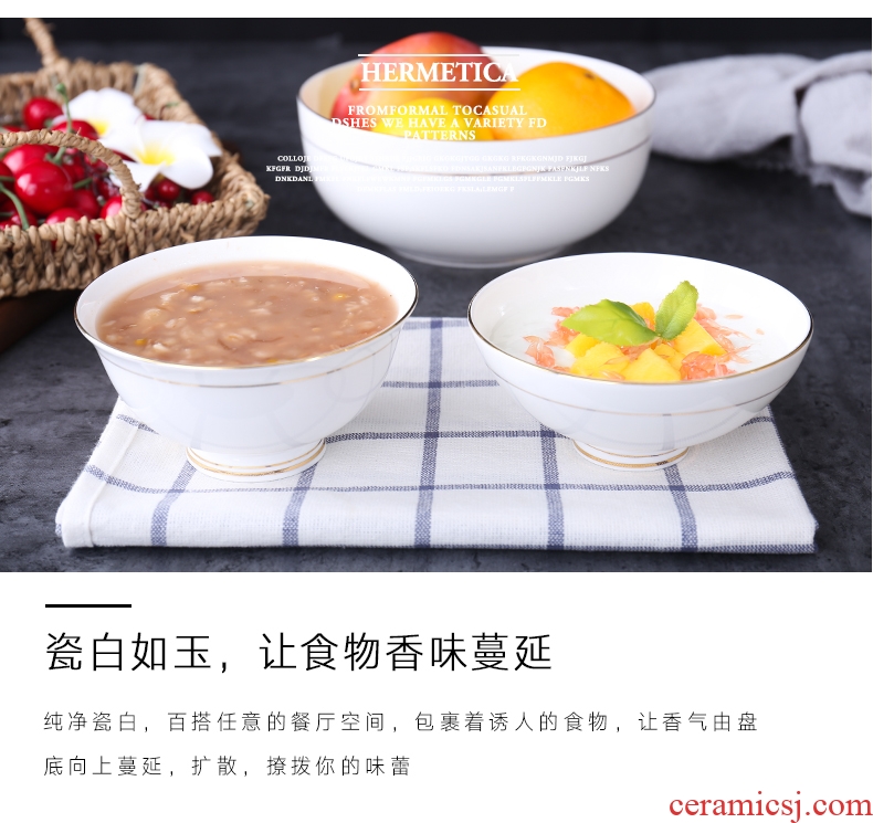 Ceramic porridge for breakfast bowl household contracted tall bowl dessert bowl prevent hot round bone porcelain tableware jobs